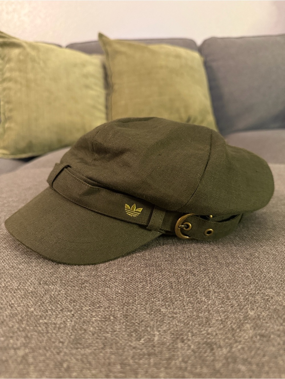 adidas Olive Green Fiddler Cap/ Newsboy Cap/ Cadet Cap with Trefoil Accent